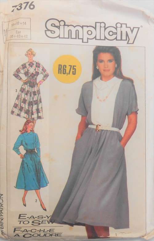 SIMPLICITY 7376 DRESS WITH DOLMAN SLEEVES SIZE 10-12-14 COMPLETE-UNCUT-F/FOLDED
