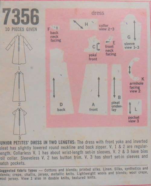 VINTAGE SIMPLICITY 7356 DRESS IN 2 LENGTHS SIZE 5JP BUST 31 1/2 COMPLETE