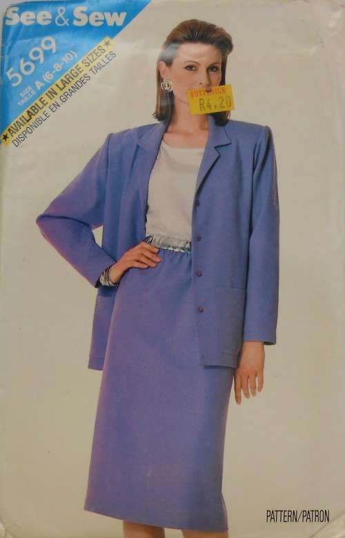BUTTERICK 5699 TOP & SKIRT SIZE A 6-8-10 NO JACKET PATTERN SUPPLIED