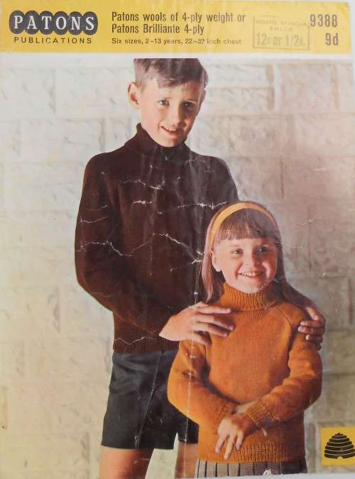 PATONS #9388 `PRE-TEEN POLO NECK JUMPERS` TO  FOR 2 - 13 YEARS