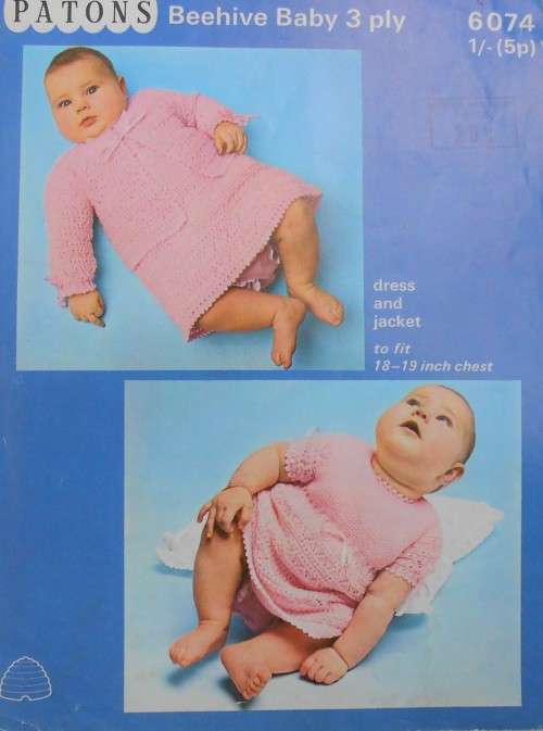 PATONS 6074 BEEHIVE 3 PLY DRESS & JACKET  18 - 19`