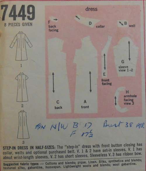 VINTAGE SIMPLICITY 7449 STEP IN DRESS SIZE 12 1/2 35 SEE LISTING
