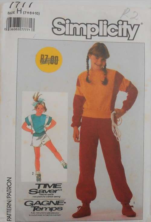 SIMPLICITY 7777 GIRLS TRACKSUIT PULLOVER TOP-PULL ON PANTS/SHORTS SIZE H 7-8-10 YEARS-COMPLETE