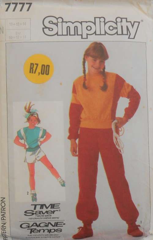 SIMPLICITY 7777 GIRLS TRACKSUIT PULLOVER TOP-PULL ON PANTS/SHORTS SIZE N 10-12-14 YEARS-COMPLETE