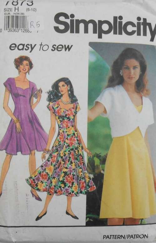 SIMPLICITY 7873 DRESS WITH SWEETHEART NECKLINE-UNLINED JACKET  SIZE H 6-10 COMPLETE