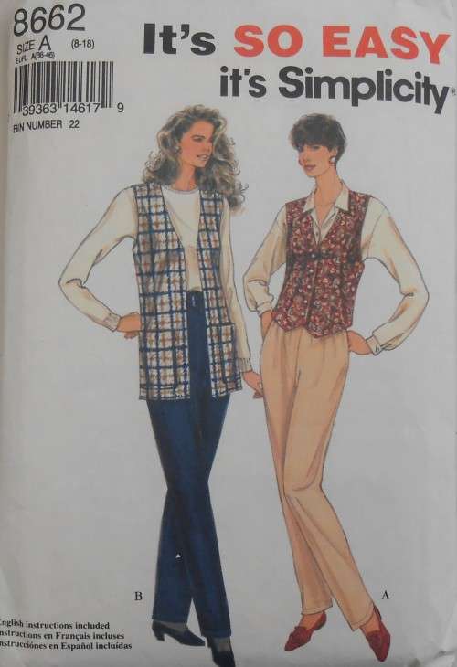 SIMPLICITY 8662 PULL ON PANTS & LINED WAISTCOATS SIZE 8 - 18 SEE LISTING