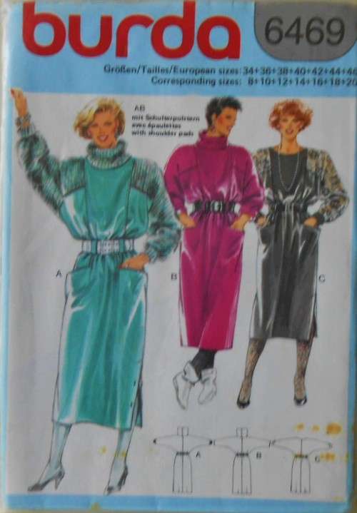BURDA 6469 DRESS WITH/OUT ROLLED COLLAR SIZE 8-10-12-14-16-18-20 COMPLETE-UNCUT-F/FOLDED-SEALED