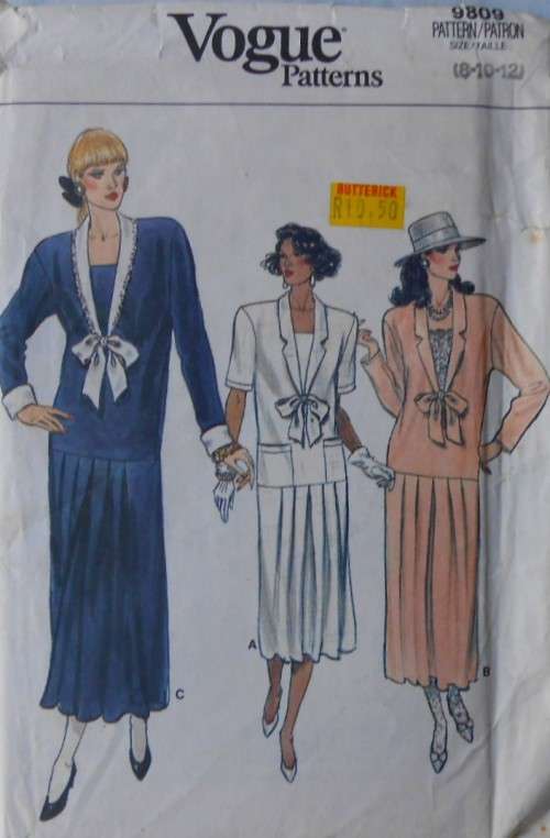 VOGUE PATTERN DRESS WITH COLLAR VARIATIONS 9809 SIZE 8-10-12 COMPLETE-UNCUT-F/FOLDED