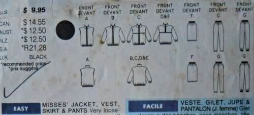 BUTTERICK 3081 TRACKSUIT JACKET-VEST-SKIRT-PANTS SIZE XS-S-M (4-14) COMPLETE