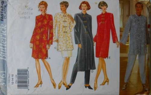 BUTTERICK 3761 MANDARIN COLLAR DRESS-TUNIC-TOP-SKIRT-PANTS SIZE 12-14-16  COMPLETE-MOSTLY UNCUT