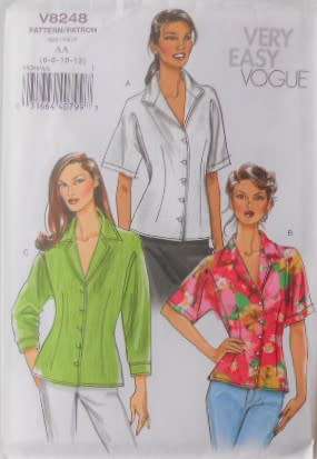 VERY EASY VOGUE V8248 SET OF SHIRTS SIZE AA 6-8-10-12 COMPLETE-UNCUT-F/FOLDED