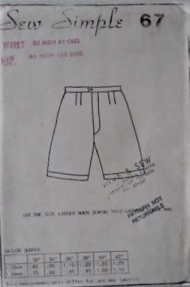 SEW SIMPLE 67 SAILOR SHORTS  HIP 34 OR 87 CM