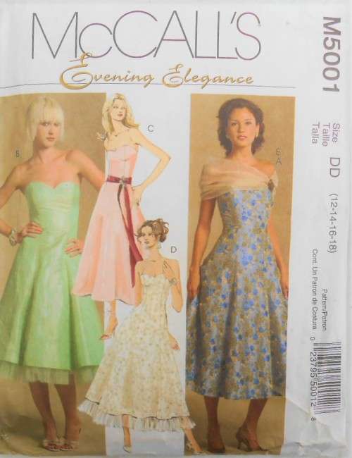 McCALLS M5001 STUNNING OFF THE SHOULDER LINED DRESS & SHRUG SIZE DD 12-14-16-18 COMPLETE-CUT TO 18