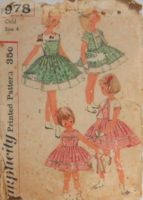 VINTAGE SIMPLICITY 1943 GIRLS ONE PIECE DRESS & JACKET SIZE 4 YEARS -COMPLETE -ZIPLOC