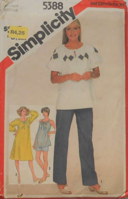 SIMPLICITY 5388 MATERNITY PULLOVER DRESS-TOP-PULL ON PANTS-SHORTS SIZE 12 COMPLETE-UNCUT-F/FOLDED