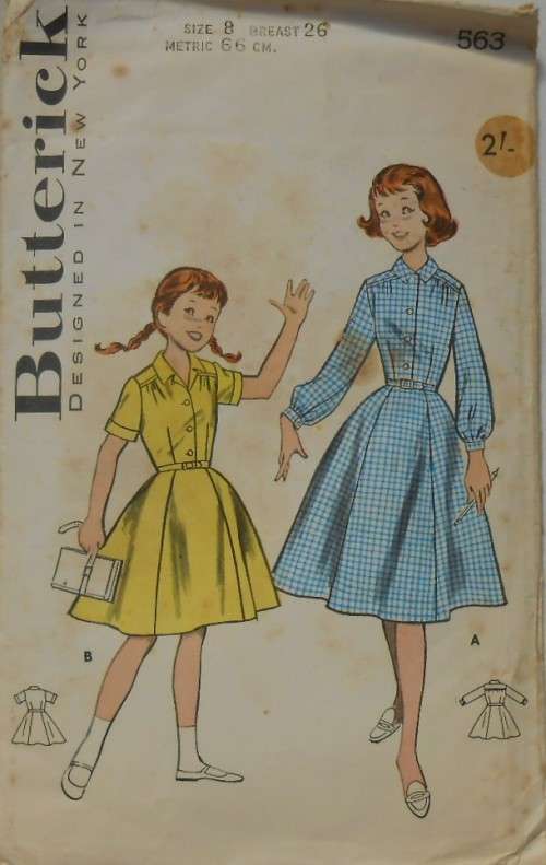 VINTAGE BUTTERICK 563 GIRLS SCHOOL DRESS SIZE 8 YEARS BREAST 26 COMPLETE