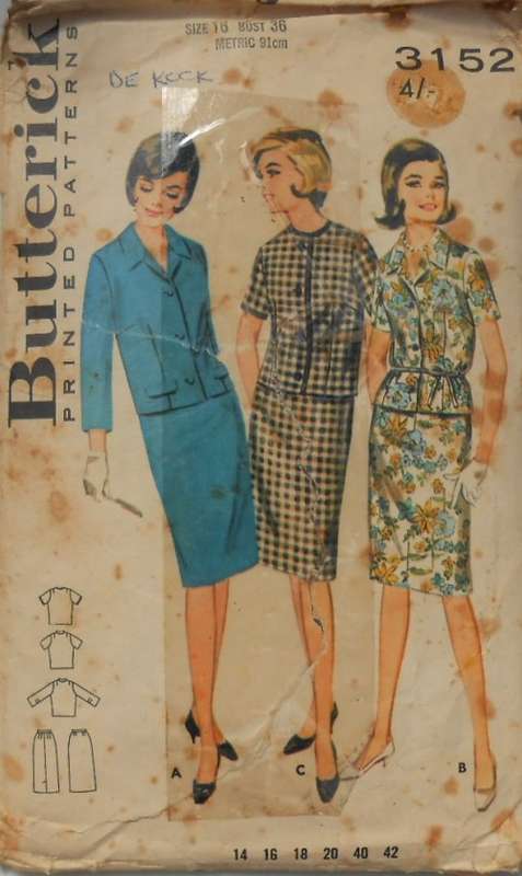 VINTAGE BUTTERICK 3152 TWO PIECE DRESS  - SIZE 16 BUST 36 COMPLETE