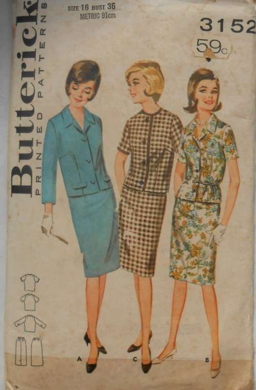 VINTAGE BUTTERICK 3152 TWO PIECE DRESS  - SIZE 16 BUST 36 COMPLETE