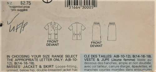 BUTTERICK 5480 SKIRT & JACKET SIZE B 14-16-18 COMPLETE-UNCUT-F/OLDED