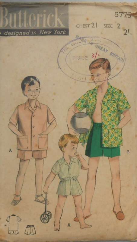 VINTAGE BUTTERICK 5773 BOYS SPORTS SHIRT & BOXER SHORTS SIZE 2 YEARS CHEST 21 COMPLETE