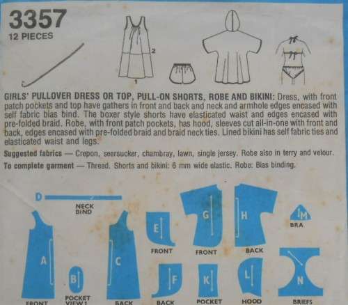 STYLE 3357 GIRLS PULLOVER DRESS OR TOP-PULL ON SHORTS-ROBE-BIKINI SIZE 8 YEARS BREAST 69 CM COMPLETE
