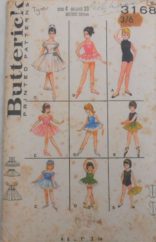 VINTAGE BUTTERICK 3168 SET OF GIRLS DANCING DRESSES  SIZE 4 YEARS BREAST 23 COMPLETE-UNCUT-F/FOLDED
