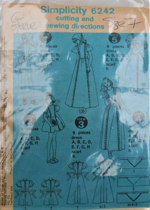 SIMPLICITY 6242 GIRLS  DRESS & SCARF SIZE 7 SEE LISTING - NO COVER SUPPLIED IN ZIPLOC BAG