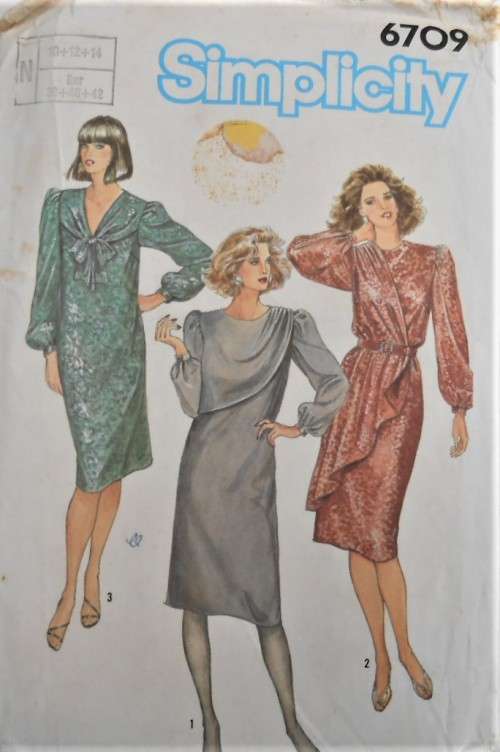 SIMPLICITY PATTERNS 6709 DRAPED DRESSES SIZE N 10-12-14 COMPLETE