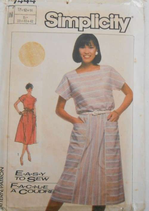 SIMPLICITY 7444 PULLOVER DRESS SIZE N 10-12-14 COMPLETE