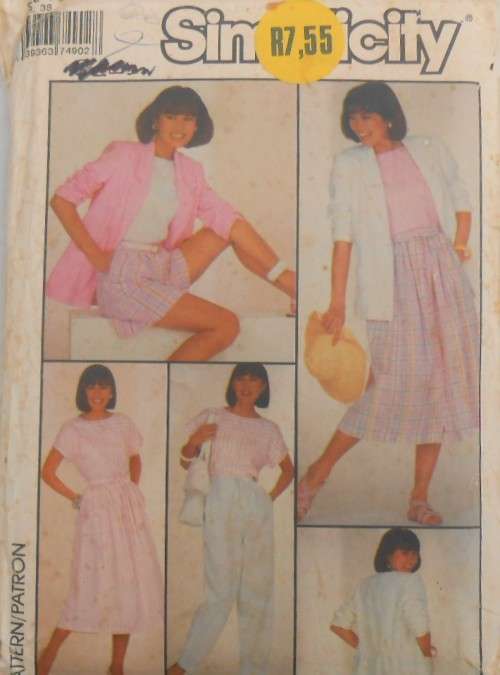 SIMPLICITY 7490 PANTS-SHORTS-SKIRT-PULL OVER TOP-UNLINED JACKET SIZE 10 COMPLETE