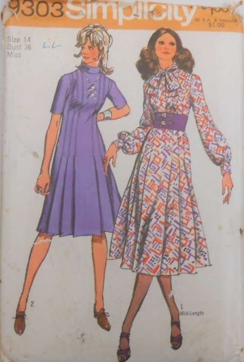 SIMPLICITY 9303  ONE PIECE DRESS SIZE 14 BUST 36 COMPLETE-UNCUT-F/FOLDED