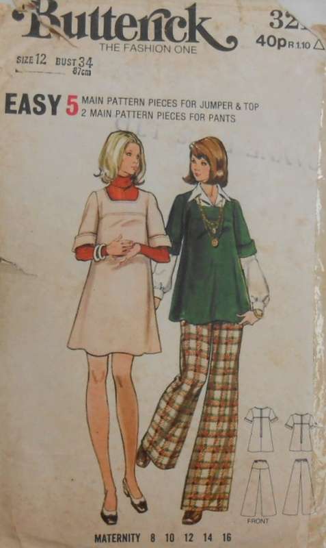 BUTTERICK 3210 MATERNITY PINAFORE-TOP-PANTS SIZE 12 BUST 34 COMPLETE