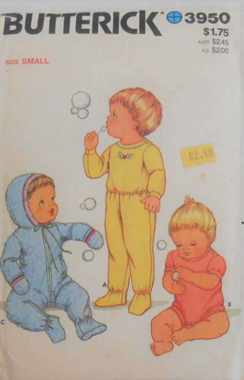 BUTTERICK 3950 INFANTS TOP-PANTS-ROMPER-COVER UP SIZE SMALL  13-8 LBS COMPLETE-PART CUT
