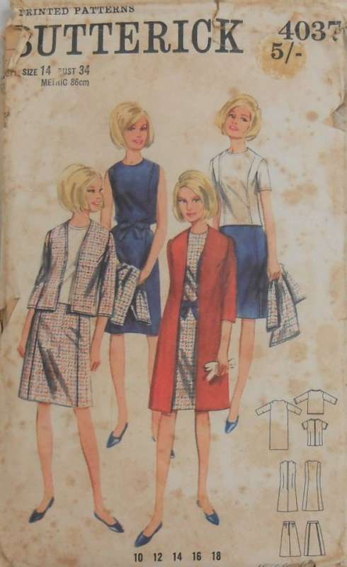 VINTAGE BUTTERICK 4037 COAT-JACKET-SKIRT-DRESS-OVERBLOUSE SIZE 14 BUST 34 COMPLETE