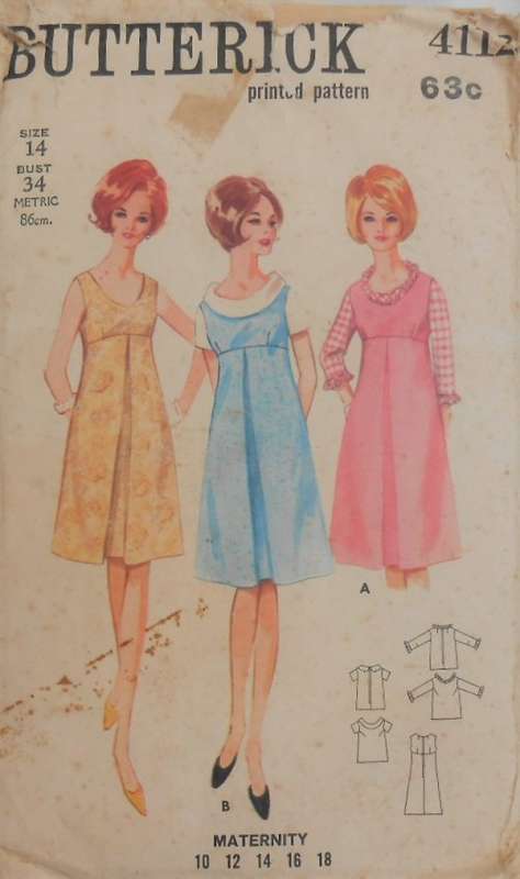 VINTAGE BUTTERICK 4112 MATERNITY DRESS-PINAFORE-BLOUSE SIZE 14 BUST 34 COMPLETE