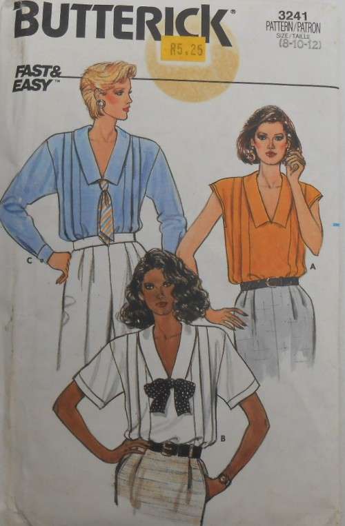 BUTTERICK 3241 SET OF BLOUSES SIZE 8-10-12 COMPLETE-UNCUT-F/FOLDED