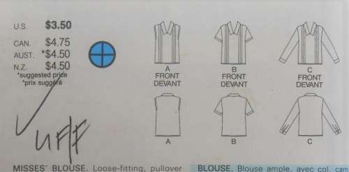 BUTTERICK 3241 SET OF BLOUSES SIZE 8-10-12 COMPLETE-UNCUT-F/FOLDED