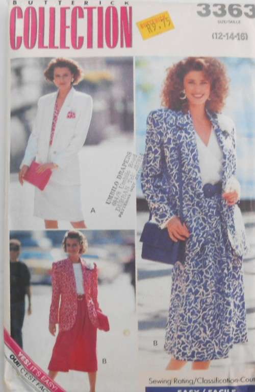 BUTTERICK 3363 JACKET & SKIRT SIZE  12-14-16 COMPLETE