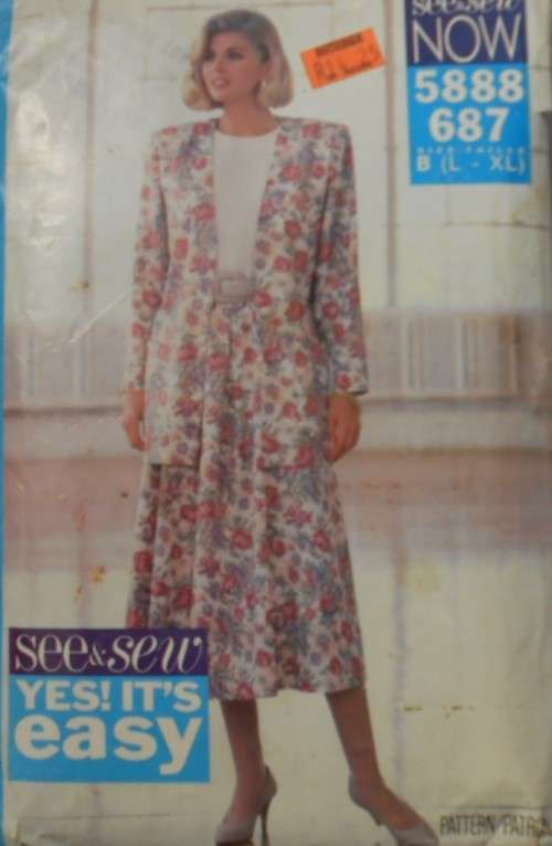 BUTTERICK 5888 JACKET-TOP & SKIRT SIZE L-XL (16-22) COMPLETE