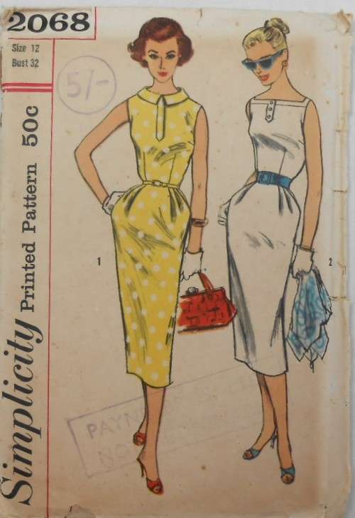 VINTAGE SIMPLICITY 2068  ONE PIECE DRESS SIZE 12 BUST 32 COMPLETE-UNCUT-F/FOLDED