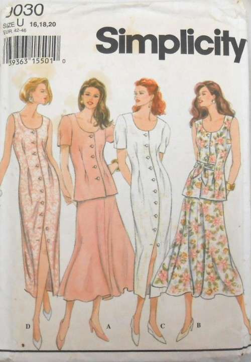 SIMPLICITY 9030 DRESS OR 2 PIECE DRESS SIZE U 16-18-20 COMPLETE- CUT TO 16