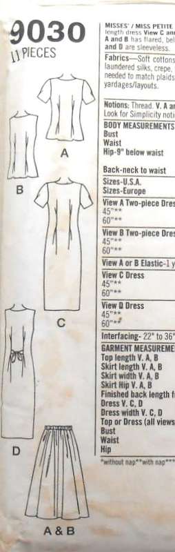 SIMPLICITY 9030 DRESS OR 2 PIECE DRESS SIZE U 16-18-20 COMPLETE- CUT TO 16