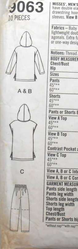 SIMPLICITY 9063 UNISEX TRACKSUIT PANTS/SHORTS- HOODIE SIZE XS-M (30-40) COMPLETE