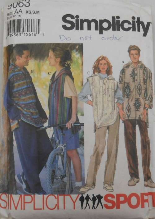 SIMPLICITY 9063 UNISEX TRACKSUIT PANTS/SHORTS- HOODIE SIZE XS-M (30-40) COMPLETE