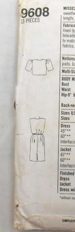 SIMPLICITY 9608 PULLOVER DRESS & JACKET SIZE HH 6-12 COMPLETE