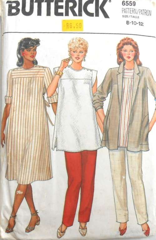 BUTTERICK 6559 MATERNITY JACKET-DRESS-TOP-PANTS SIZE 8-10-12-COMPLETE-UNCUT-F/FOLDED