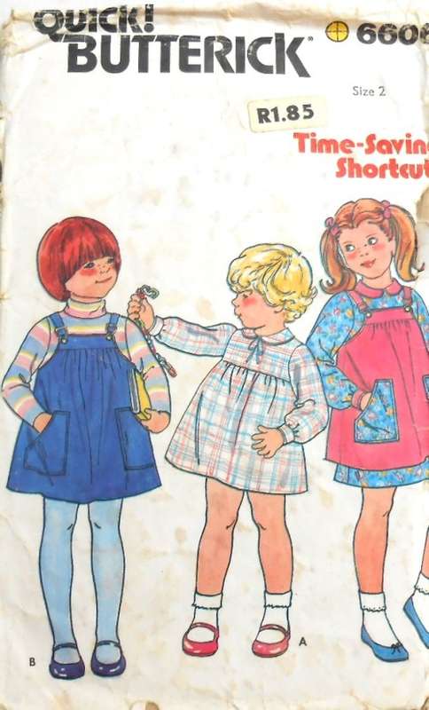 VINTAGE BUTTERICK 6606 TODDLERS DRESS & PINAFORE SIZE 2 YEARS COMPLETE