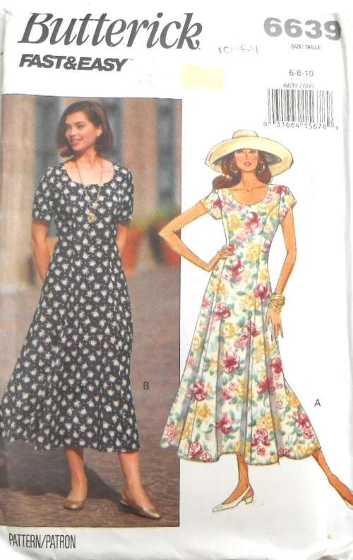 BUTTERICK 6635 LOOSE FITTING & FLARED DRESS SIZE 6-8-10 COMPLETE