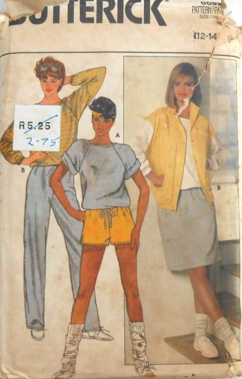 BUTTERICK 6692 TRACKSUIT VEST-TOP-SHORTS-SKIRT-PANTS SIZE 12-14-16 COMPLETE-PART CUT-ZIPLOC