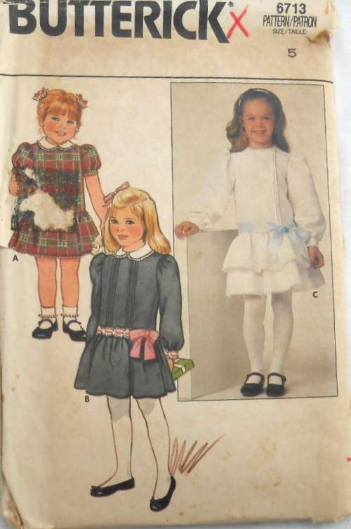 BUTTERICK 6713 GIRLS DRESS SIZE 5 YEARS COMPLETE-ZIPLOC